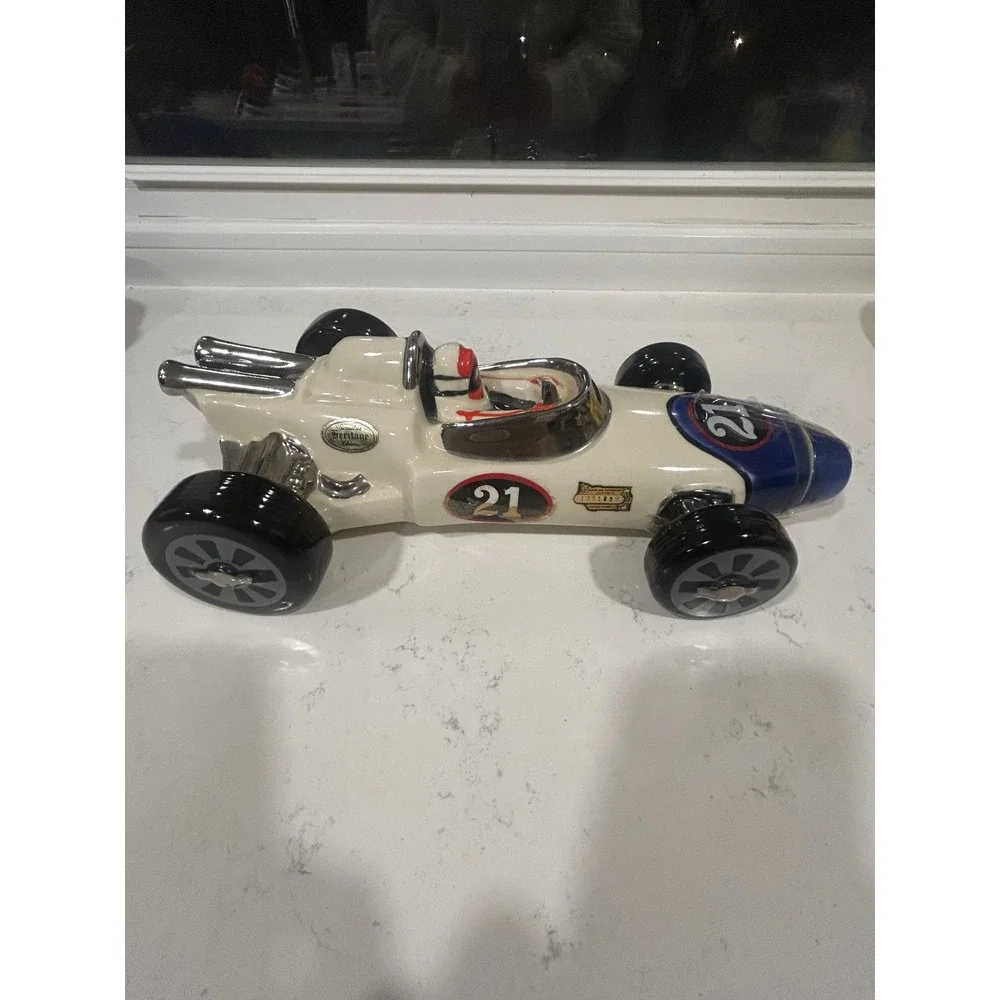 Vintage Heritage China Race Car Decanter Indy Style Number 21 Ceramic Cream Blue